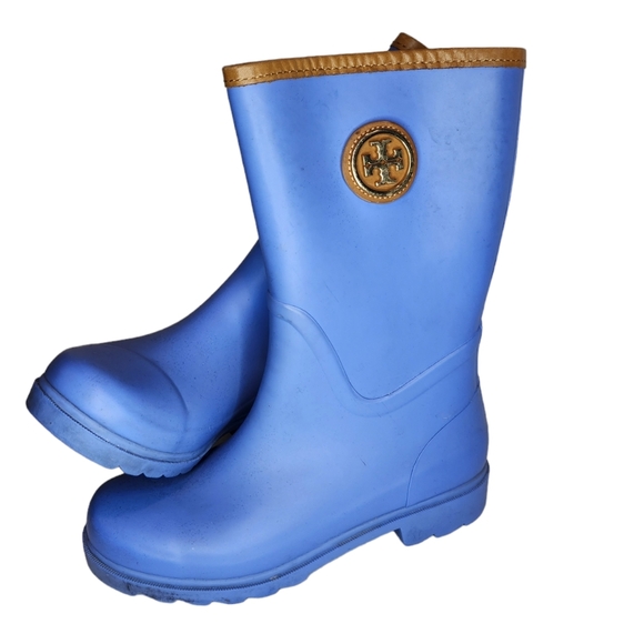 TORY BURCH EUC SZ 6 RAIN BOOTS LILAC PURPLE WITH tan trim - Picture 5 of 5